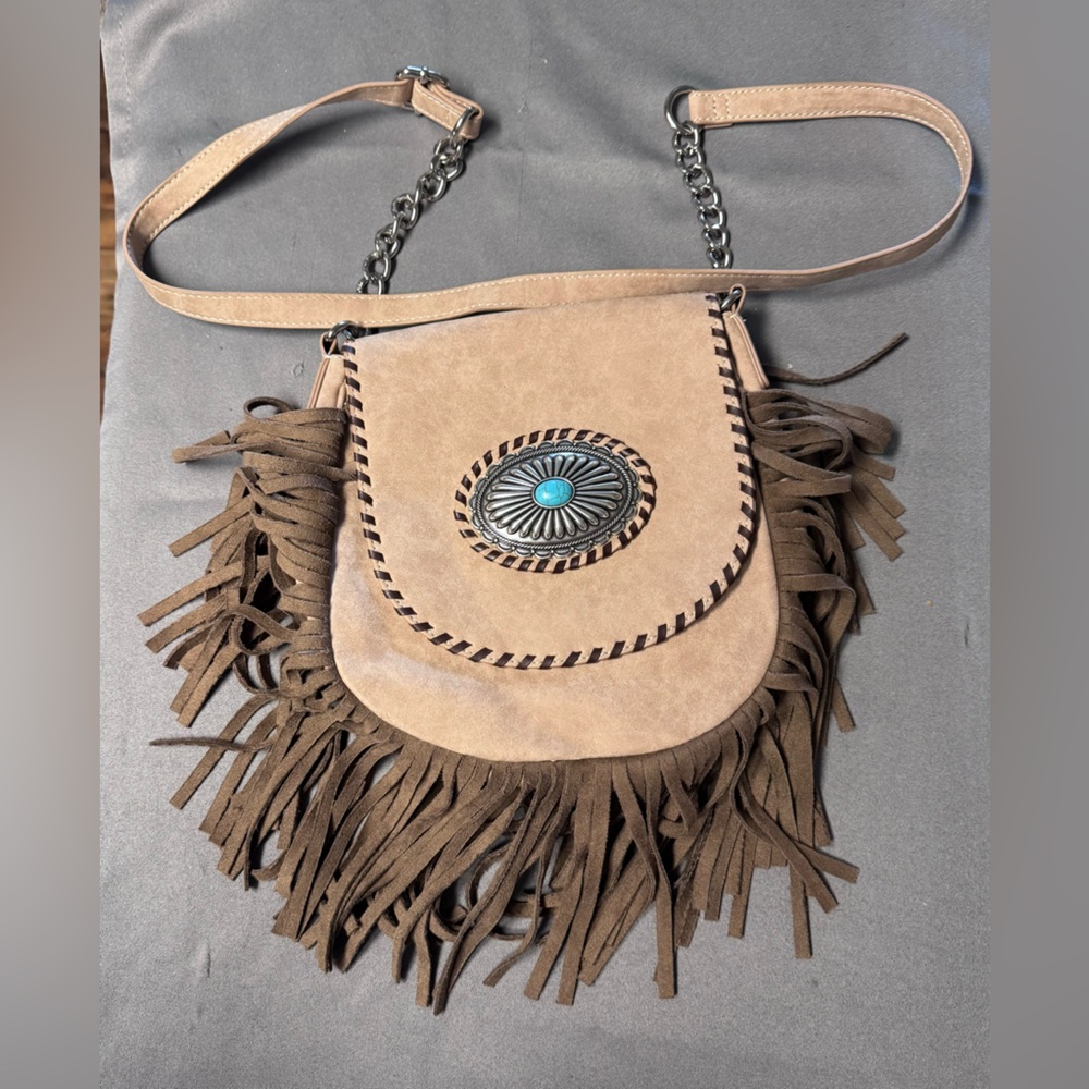 Blazin Roxx Beige and Brown Fringe Crossbody Bag